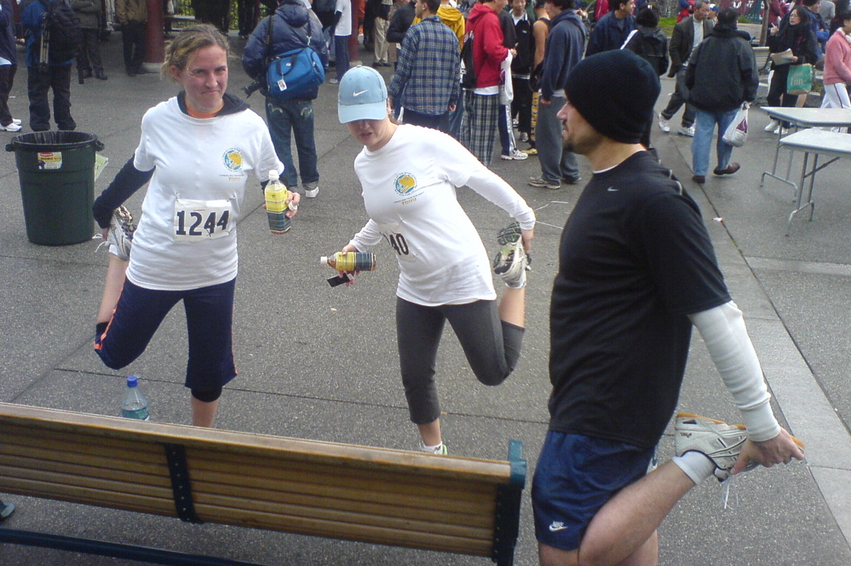 Stretching after the run!